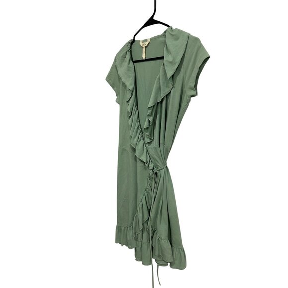 Matilda Jane Ruffled Wrap Dress Green Short Sleeve Cotton Blend Sz Small - Picture 3 of 8